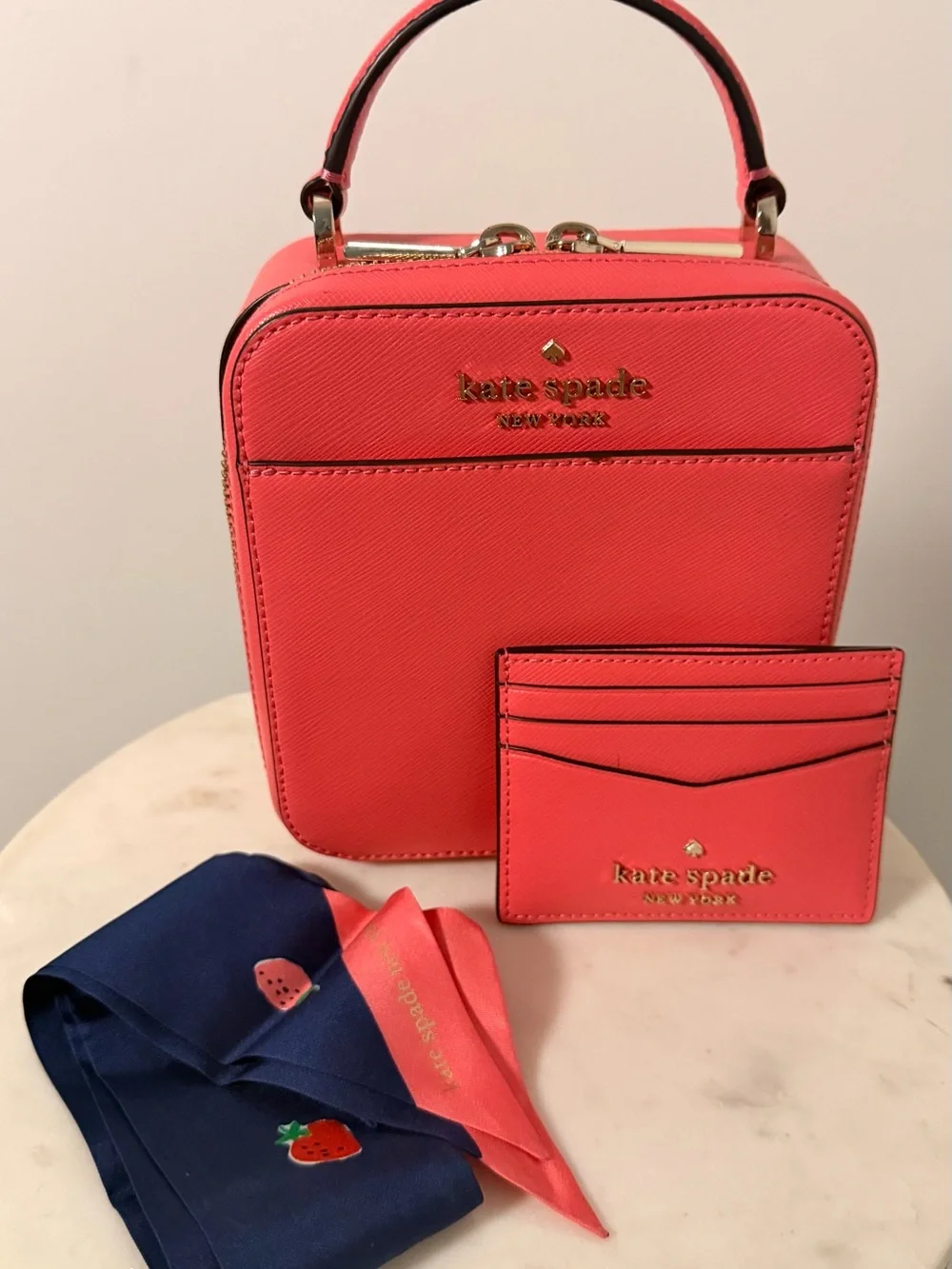 Kate Spade Vanity Crossbody + Card Holder + Strawberry Twilly 3-Piece Set